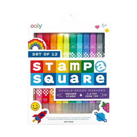 Cienkopisy z pieczątkami Pixel Art., Stamp-a-Square, 12 sztuk, Ooly