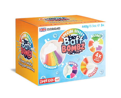 Zestaw 4 magicznych tęczowych kształtów do kąpieli Baff Bombz, Zimply Kidz